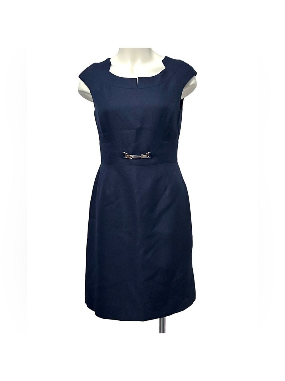Tahari Navy Blue Sheath Dress Size 8 Cap Sleeve Lined Classic Career